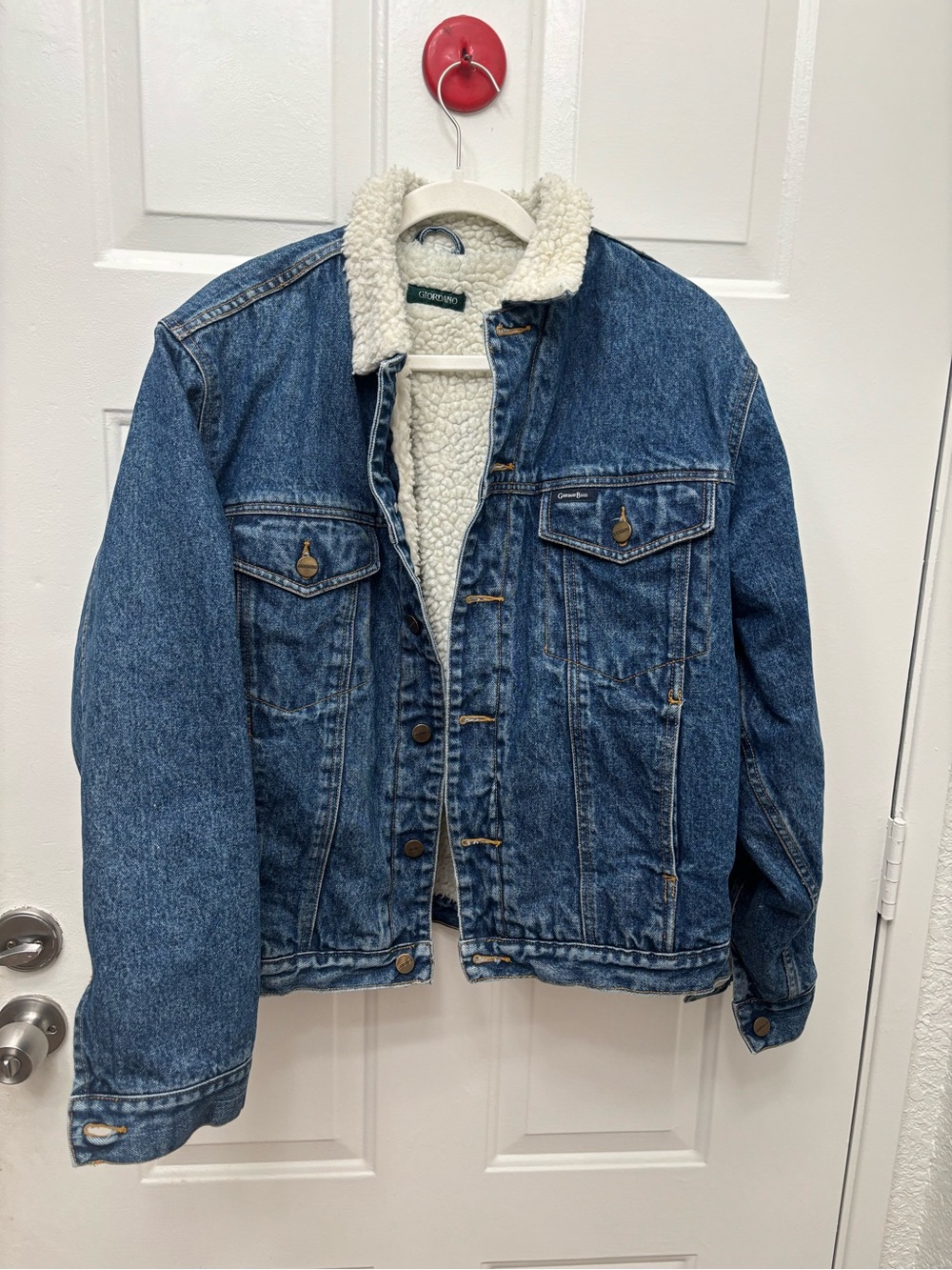 Vintage Giordano Sherpa Lined Denim Jacket Blue Jean Trucker Medium